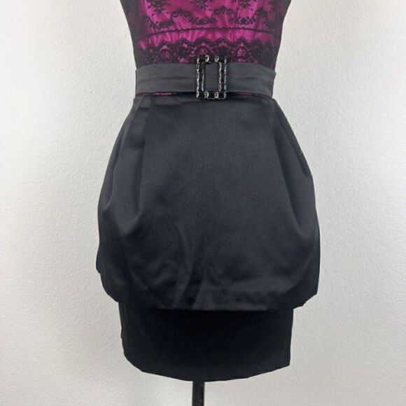 Jessica McClintock Gunne Sax Vintage Dress Magenta Black Lace Strapless Mini  5 - Picture 3 of 12